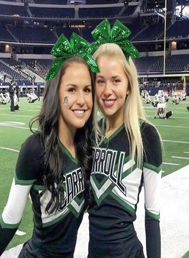 CN 10PCS 7” Green Glitter Cheer Hair Bows for Girls Large Sequin Cheer Bows Shiny Cheerleading Hair Bows Ponytail Holder Handmade for Cheerleader Girls Softball Sports,Dance, Party - Image 2